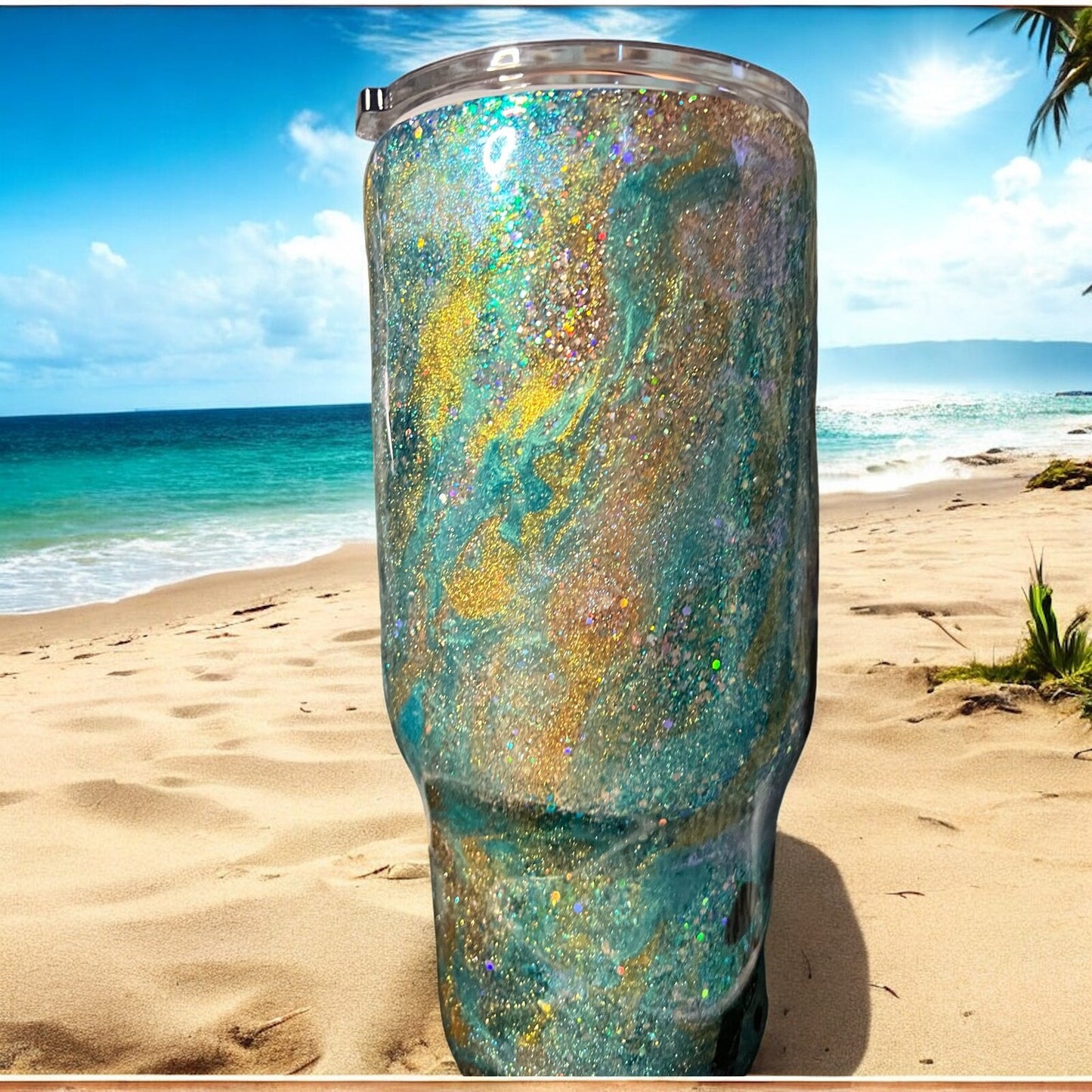 Turquoise and Gold Leopard Swirl 30 oz. tumbler