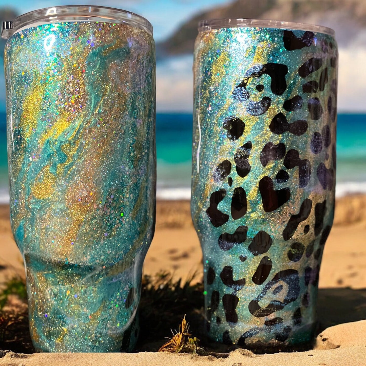 Turquoise and Gold Leopard Swirl 30 oz. tumbler