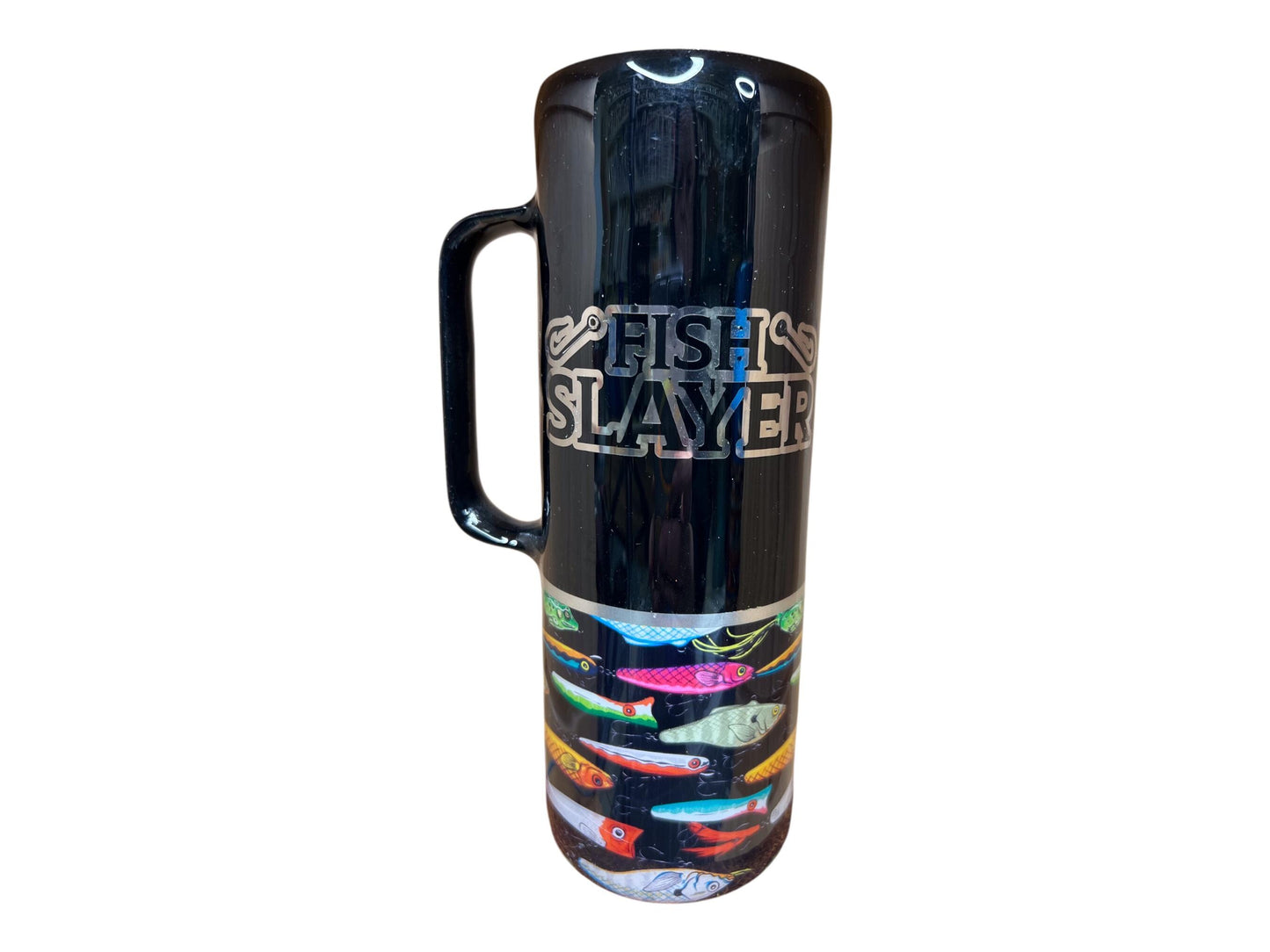 Fish Slayer Fishing tumbler coffee travel cup with handle 20 oz stainless steel with lid