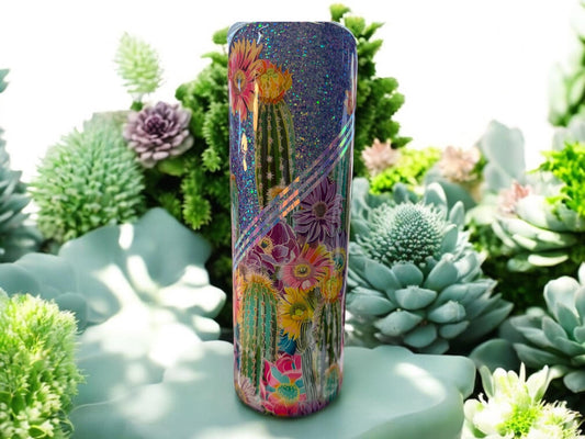 Purple floral glitter tumbler 30 oz.