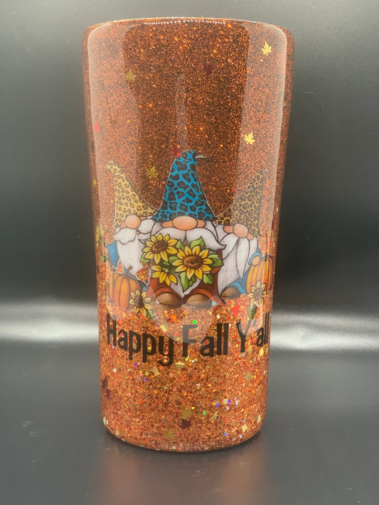 Happy Fall Y'all Gnome 20 oz. stainless steel travel cup with lid and straw