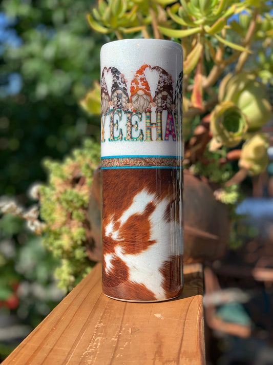 Yeehaw Cowboy Cowgirl Cow print Gnomes 30 oz. stainless steel tumbler with lid and straw