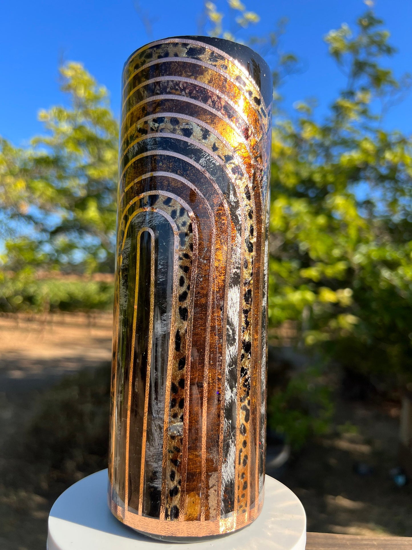 Boho Rainbow animal print 20 oz. stainless steel tumbler with lid and straw