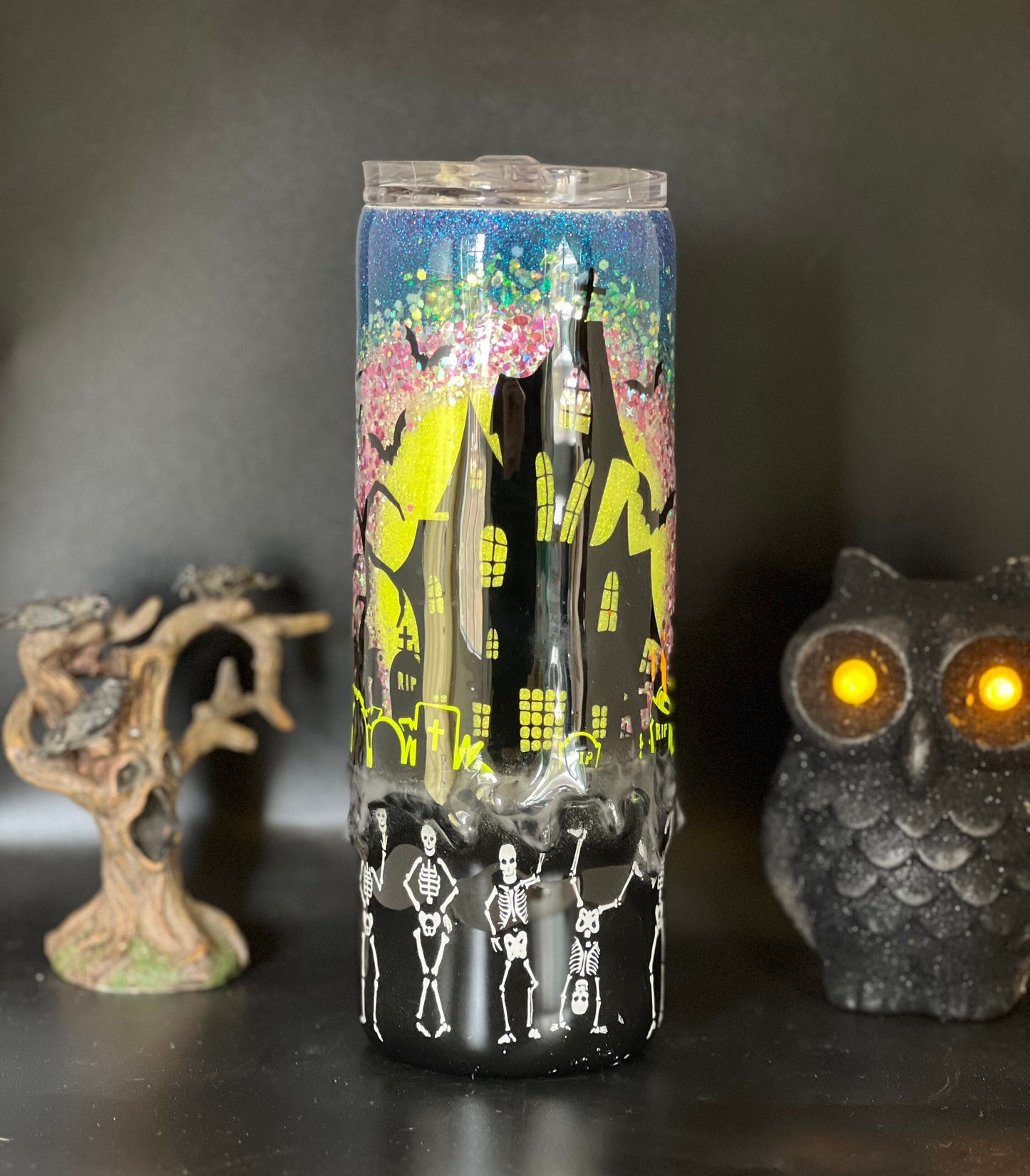 Party in the Graveyard    30 oz stainless steel tumbler Halloween Skeletons