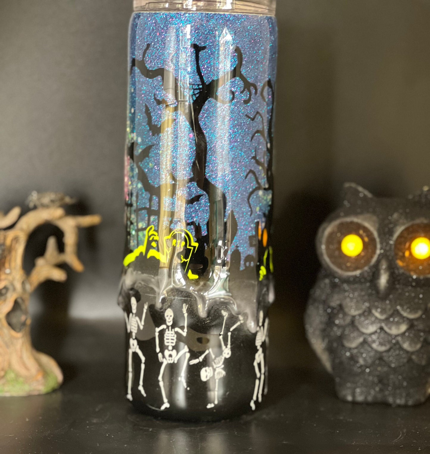 Party in the Graveyard    30 oz stainless steel tumbler Halloween Skeletons