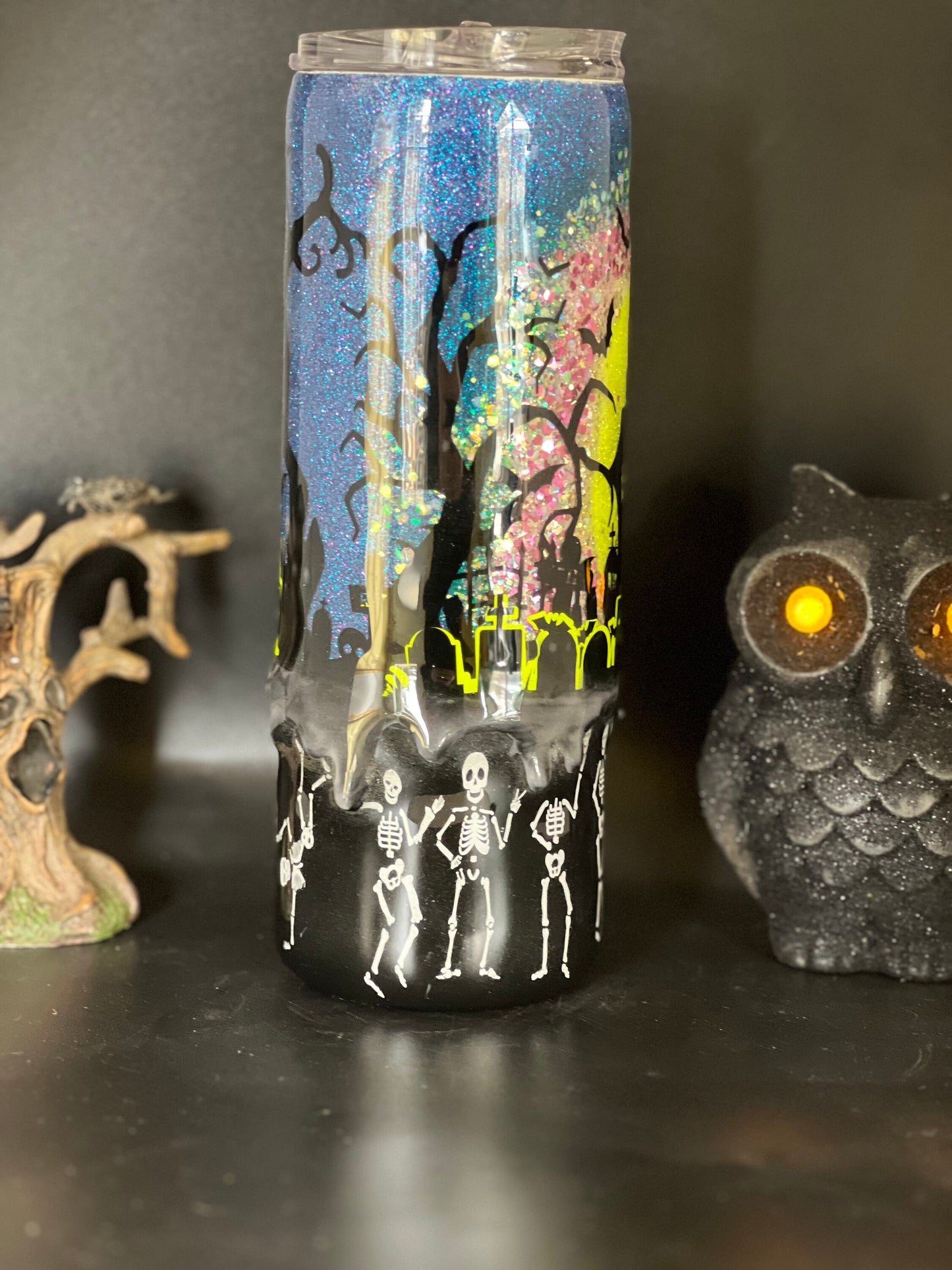 Party in the Graveyard    30 oz stainless steel tumbler Halloween Skeletons