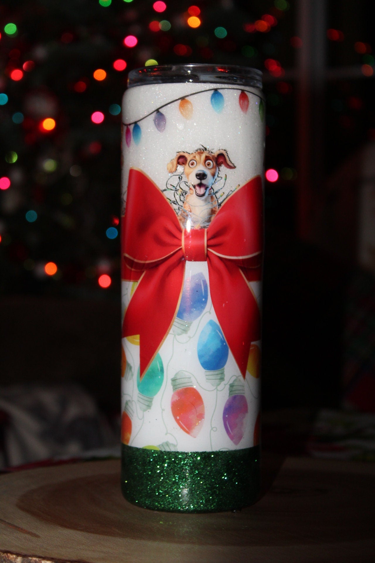 Dogs with Christmas Lights 30 oz. Stainless steel tumbler cup mug
