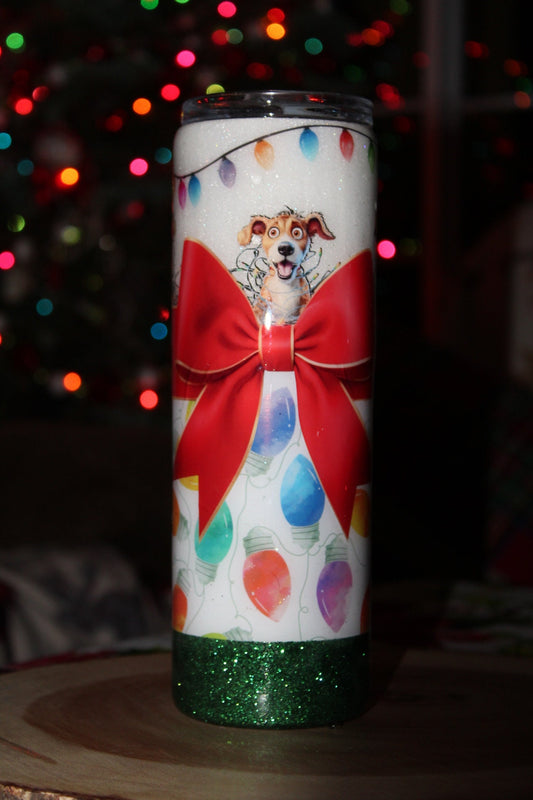 Dogs with Christmas Lights 30 oz. Stainless steel tumbler cup mug