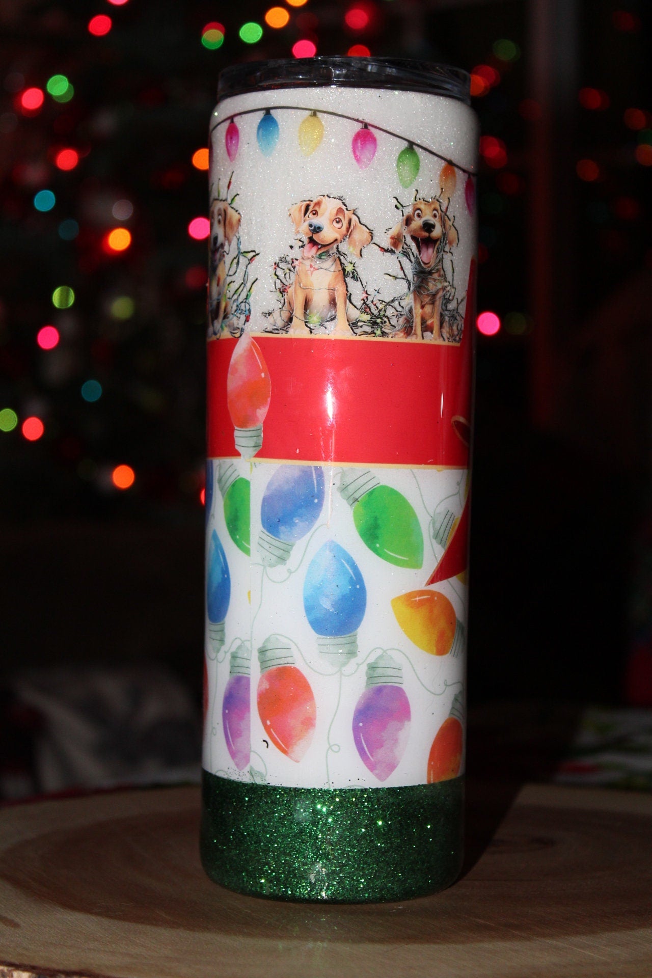 Dogs with Christmas Lights 30 oz. Stainless steel tumbler cup mug