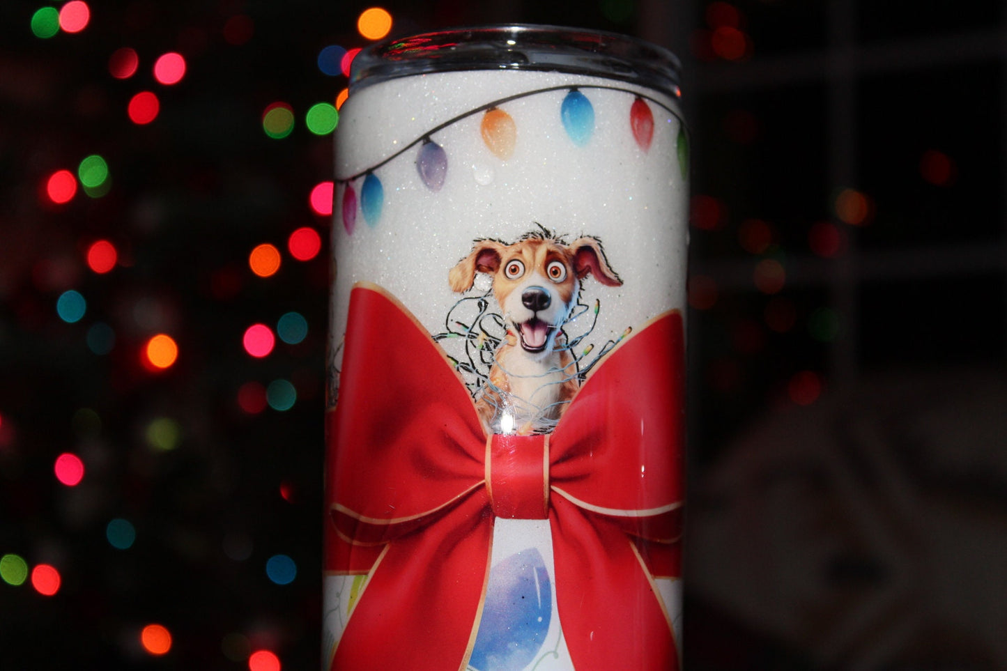 Dogs with Christmas Lights 30 oz. Stainless steel tumbler cup mug