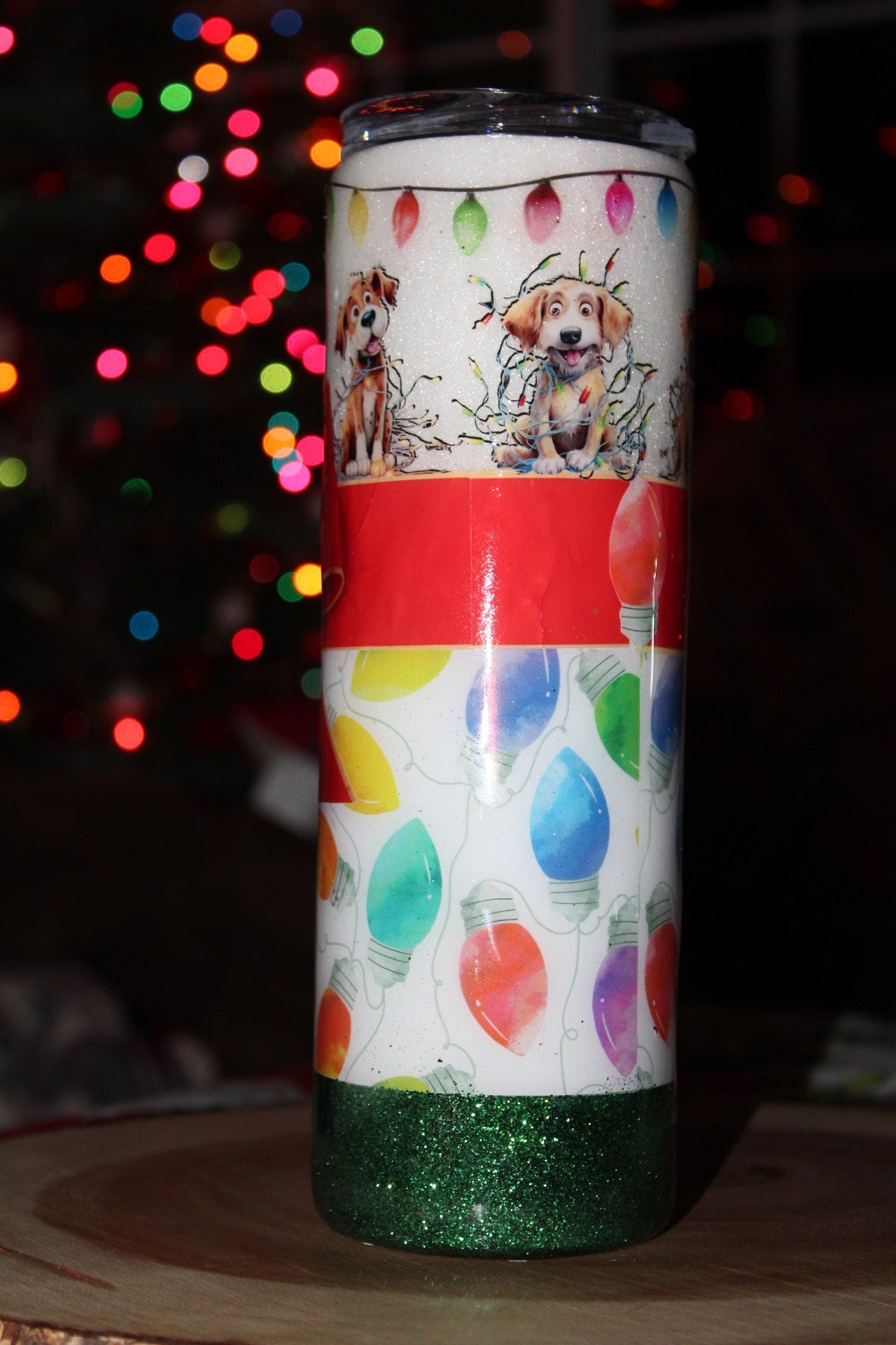 Dogs with Christmas Lights 30 oz. Stainless steel tumbler cup mug