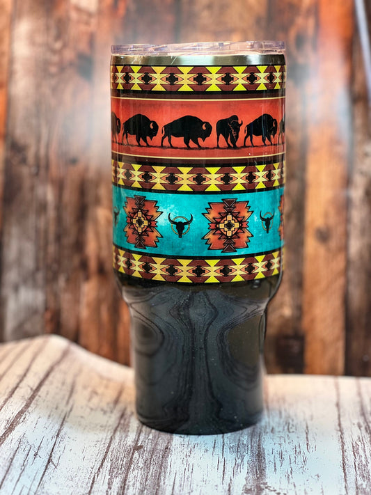 Western Tribal Buffalo Tumbler Stainless Steel 32 oz. Travel cup