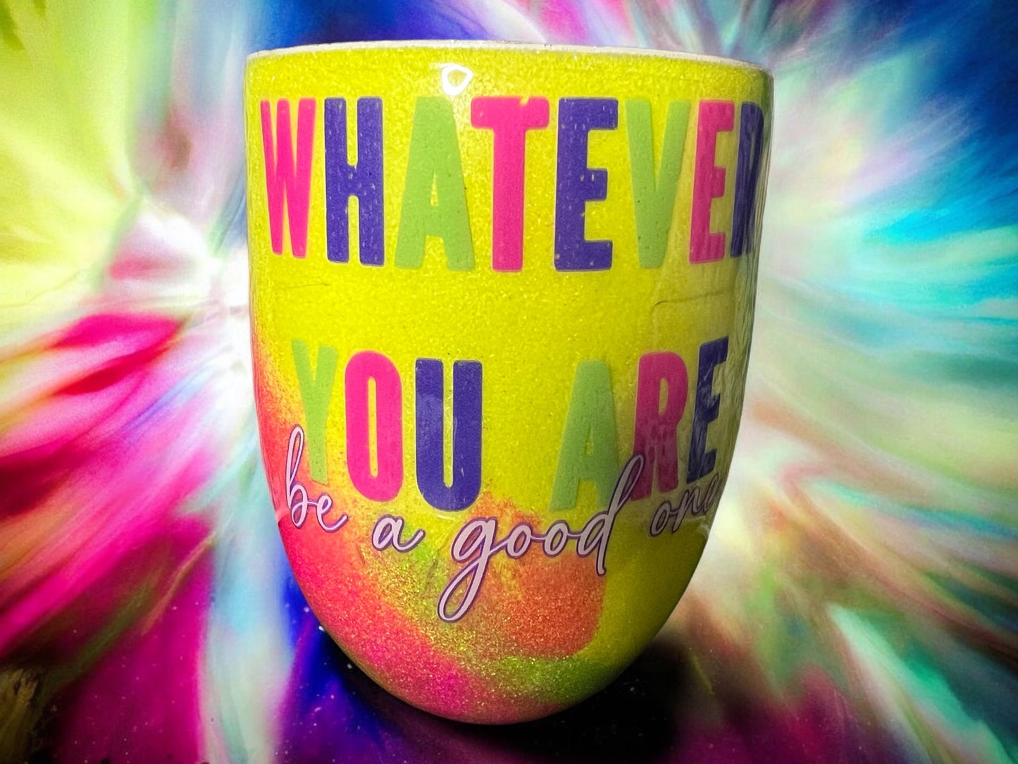 Neon Wine Glass 15 oz. Stainless Steel with lid and straw