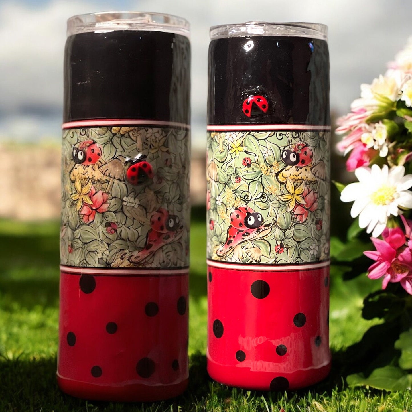 Ladybug 20 oz. stainless steel tumbler with lid and reusable straw