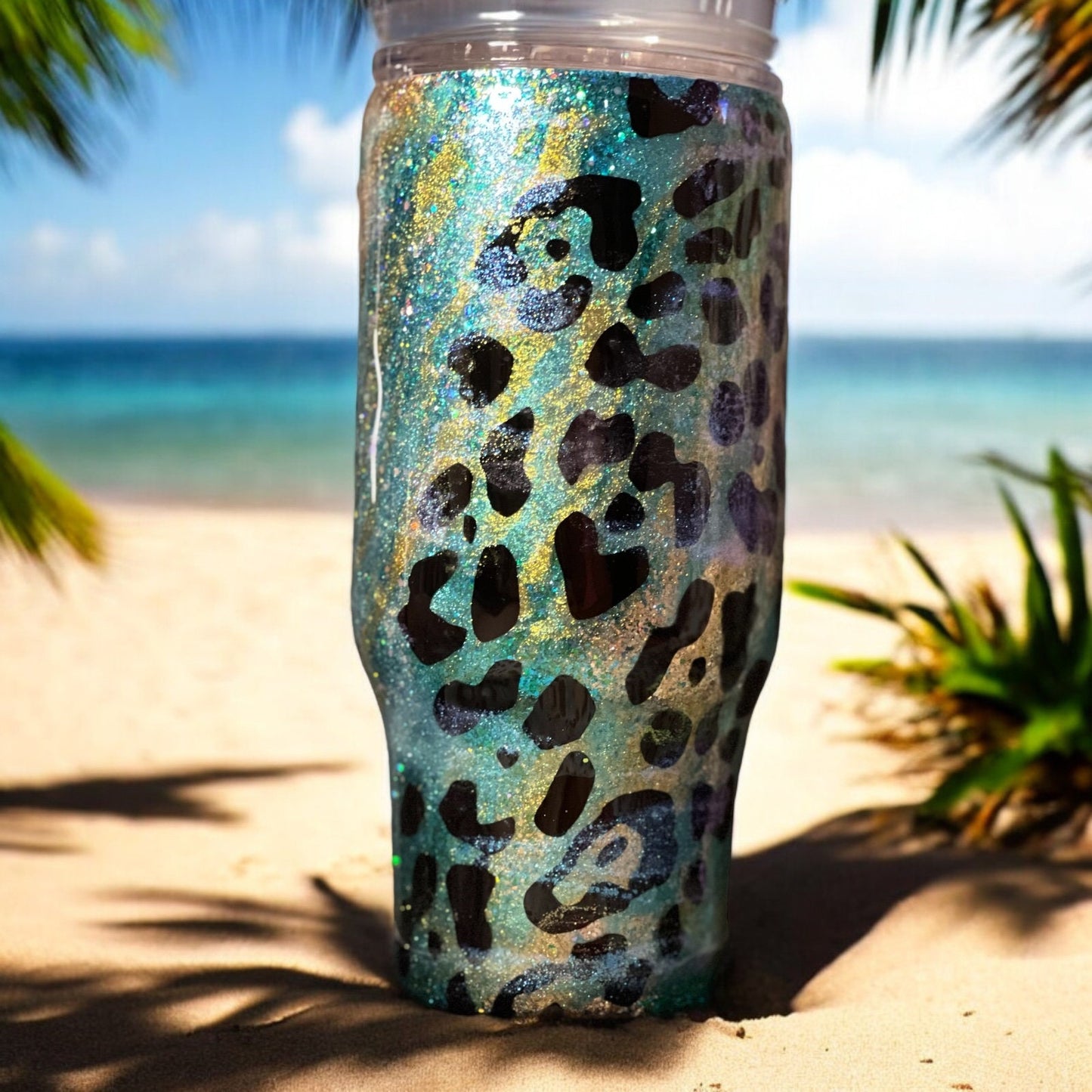 Turquoise and Gold Leopard Swirl 30 oz. tumbler