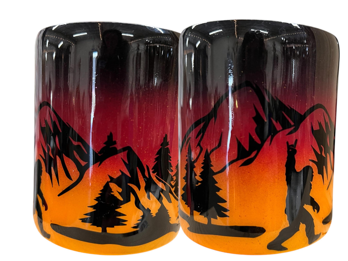 Sunset Bigfoot Sasquatch Pacific Northwest coffee mug stainless steel double wall insulation Cocktail Whiskey cup