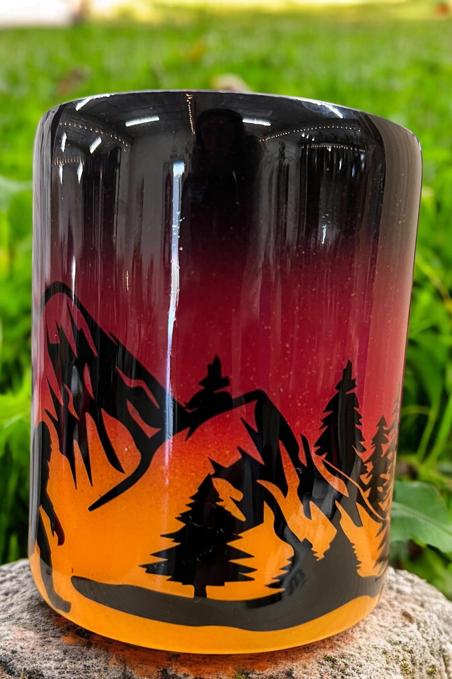 Sunset Bigfoot Sasquatch Pacific Northwest coffee mug stainless steel double wall insulation Cocktail Whiskey cup