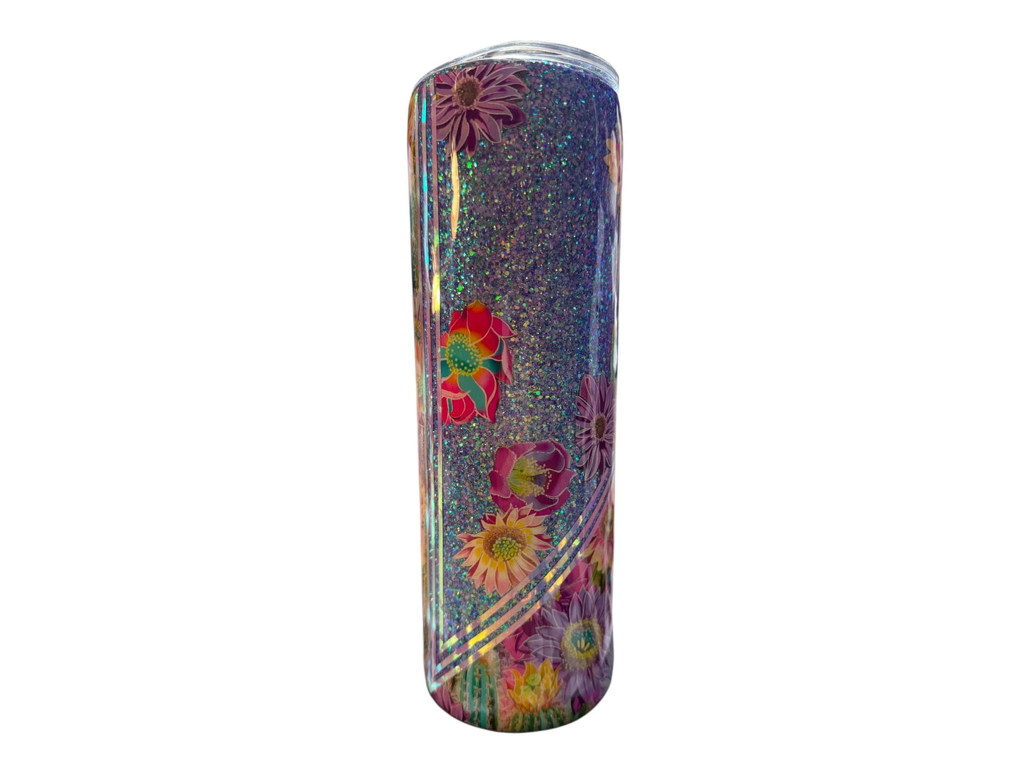 Purple floral glitter tumbler 30 oz.