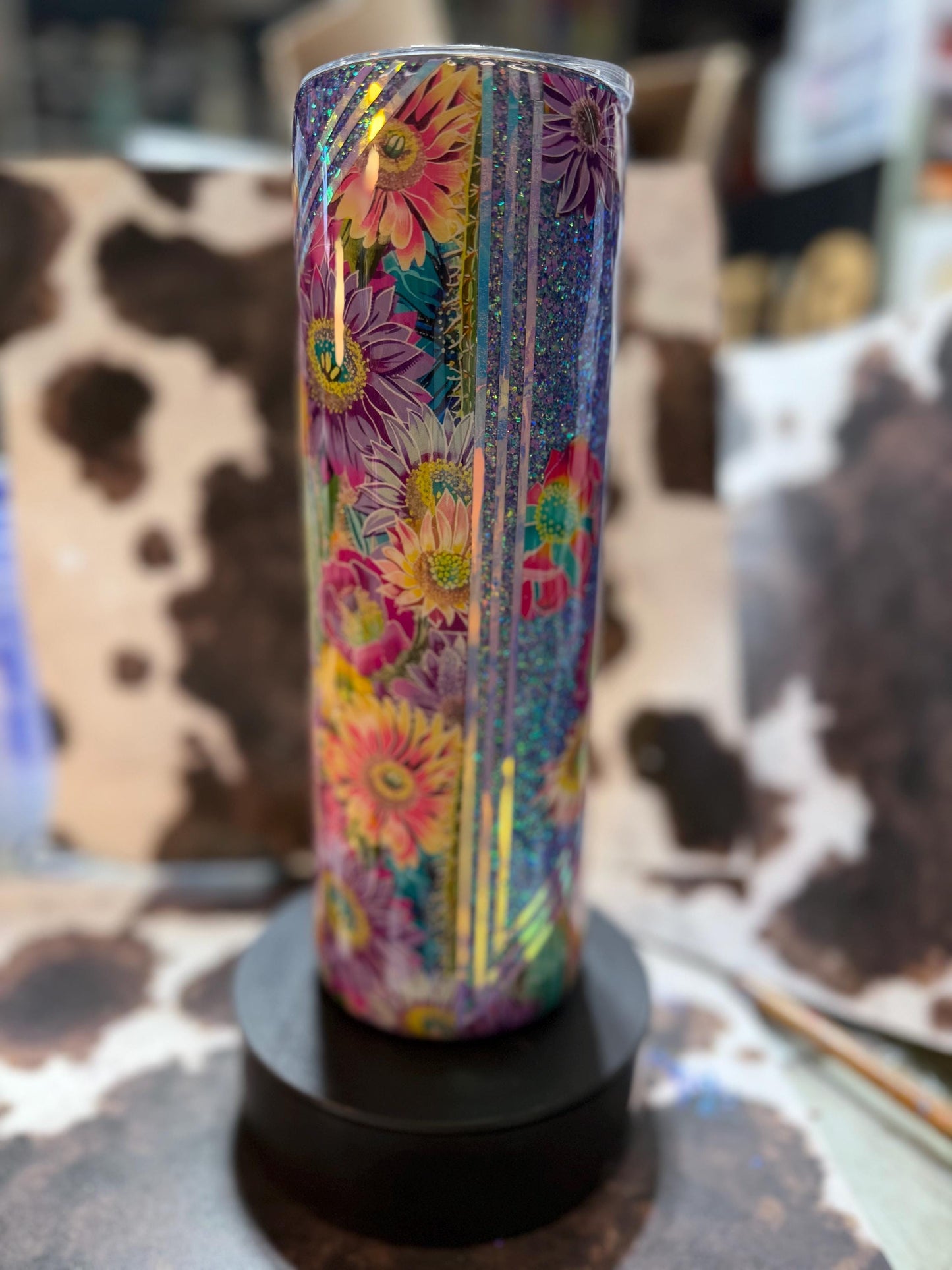 Purple floral glitter tumbler 30 oz.